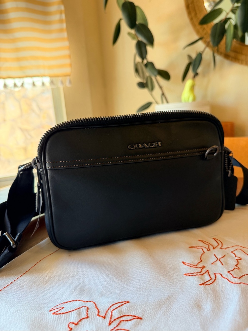 Coach Black Leather Messenger Crossbody Bag